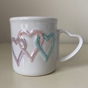 Vintage Mary Kay Cosmetics Hearts Trio Iridescent Coffee Cup Mug Heart Handle.